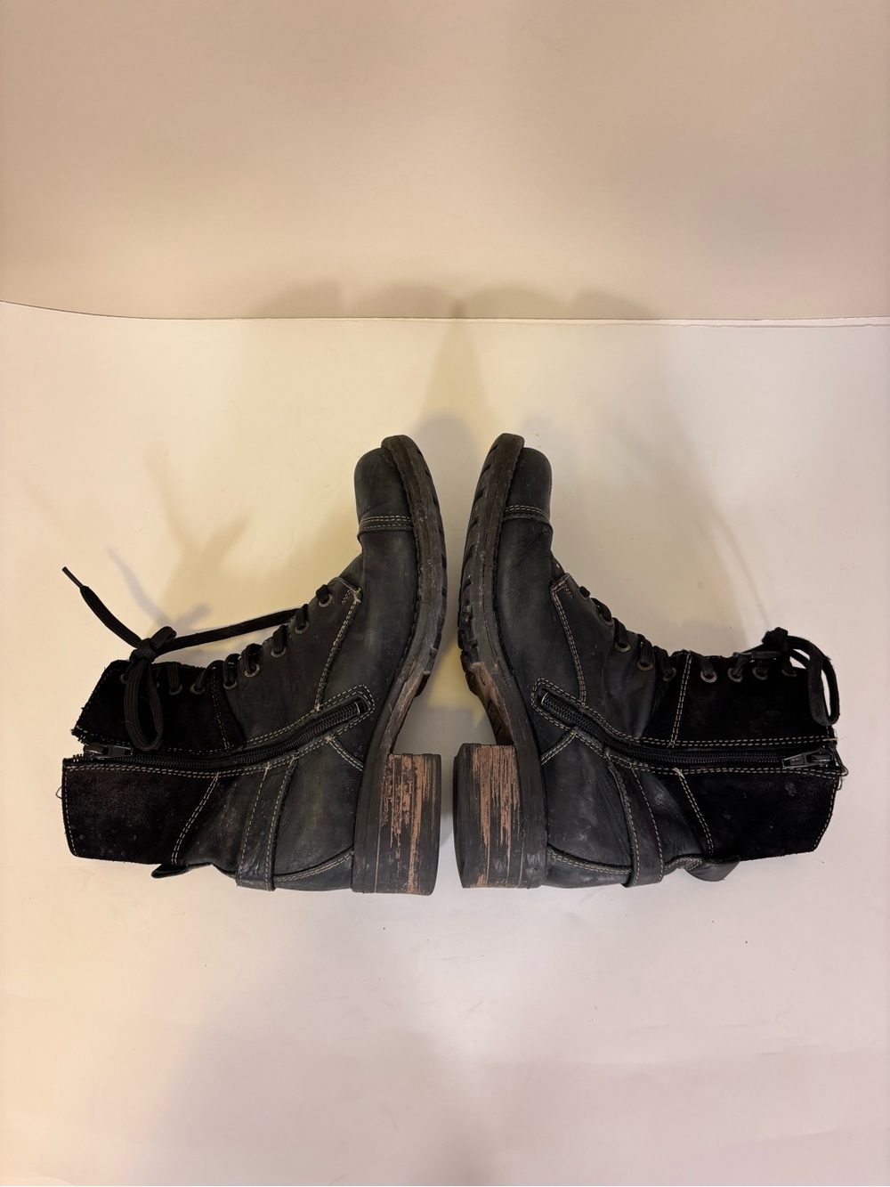 Taos Footwear Black Leather & Suede Lace-Up Buckle Combat Boots 38= 7-7.5 - Picture 4 of 8